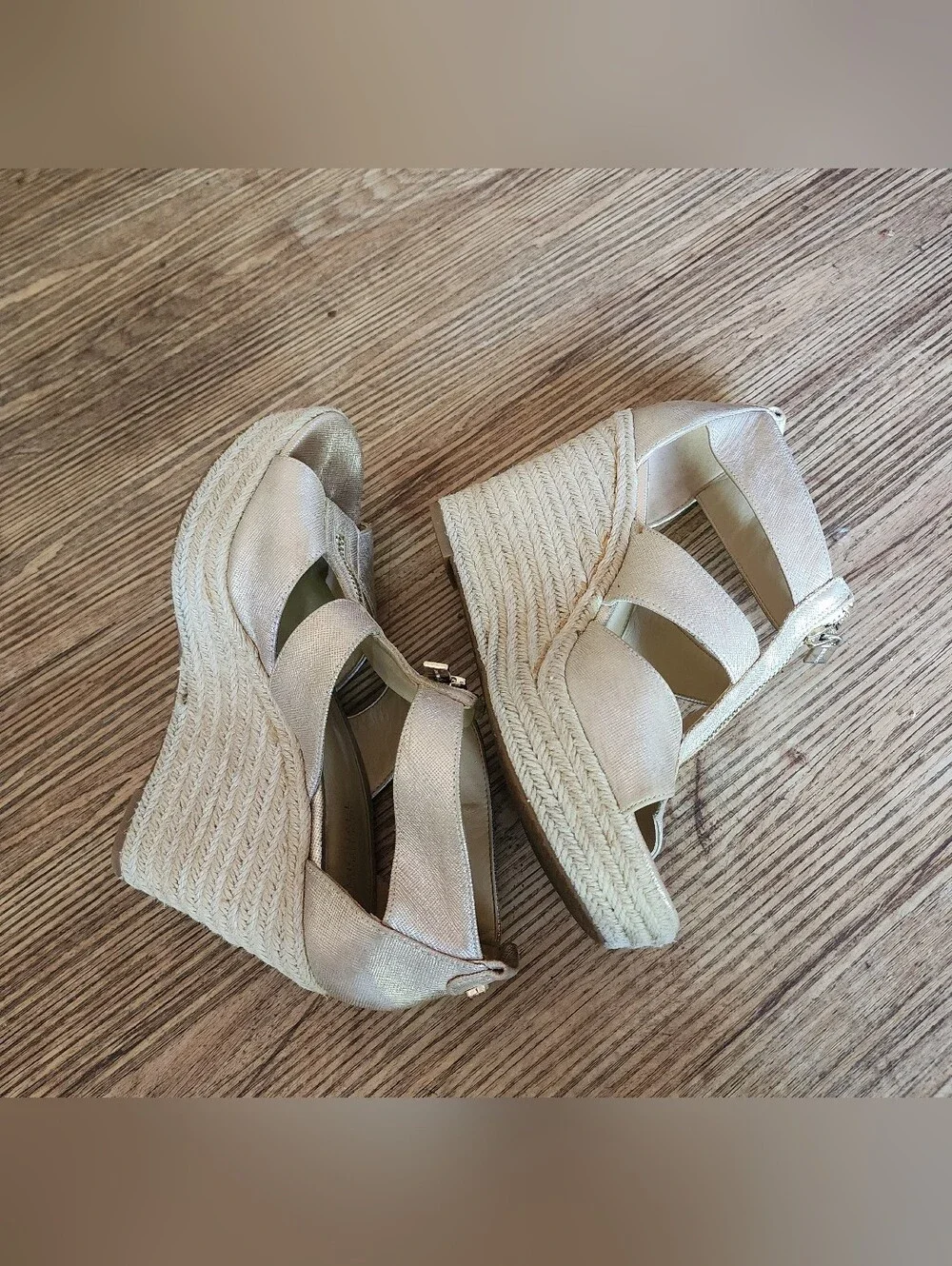 Size 7 Michael Kors Neutral Beige Espadrille Wedge Sandals